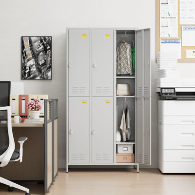 Upgraded Metal Lockers, Designed For Employee Use. Six-door Metal Lockers With Locks And Name Card Slots. Industrial-grade Lockers With 18 Hooks. Suitable For Offices, Gyms, Etc. Self-assembly Required Light Gray