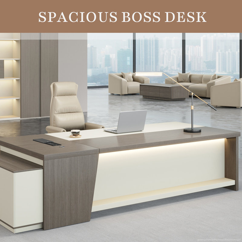 L-Shaped Executive Desk With Digital Lock & Cable Management System, Right Hand Return, Wenge/White