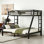 Lit superposé simple au-dessus de grand lit simple en métal pour les adolescents et les adultes, structure robuste peu encombrante avec dégagement sous le lit et 2 échelles latérales, aucun sommier requis, bruit réduit, noir