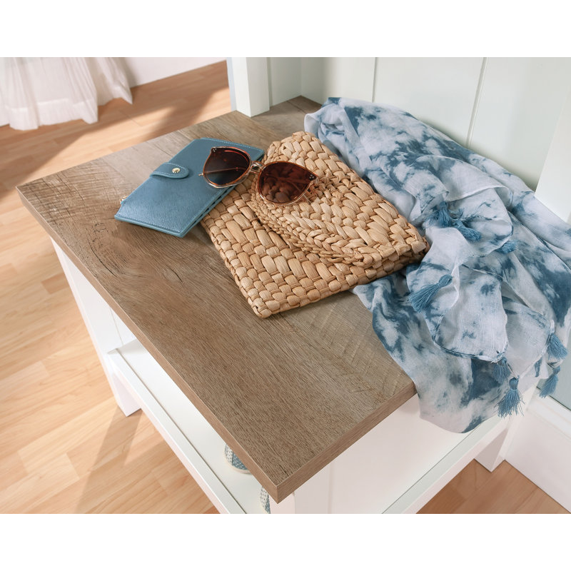 Soft White and Oak Hall Tree with Storage Bench
