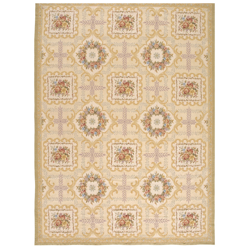 Ivory and Gold Hand-Knotted Wool Oriental 8' x 10' Rug