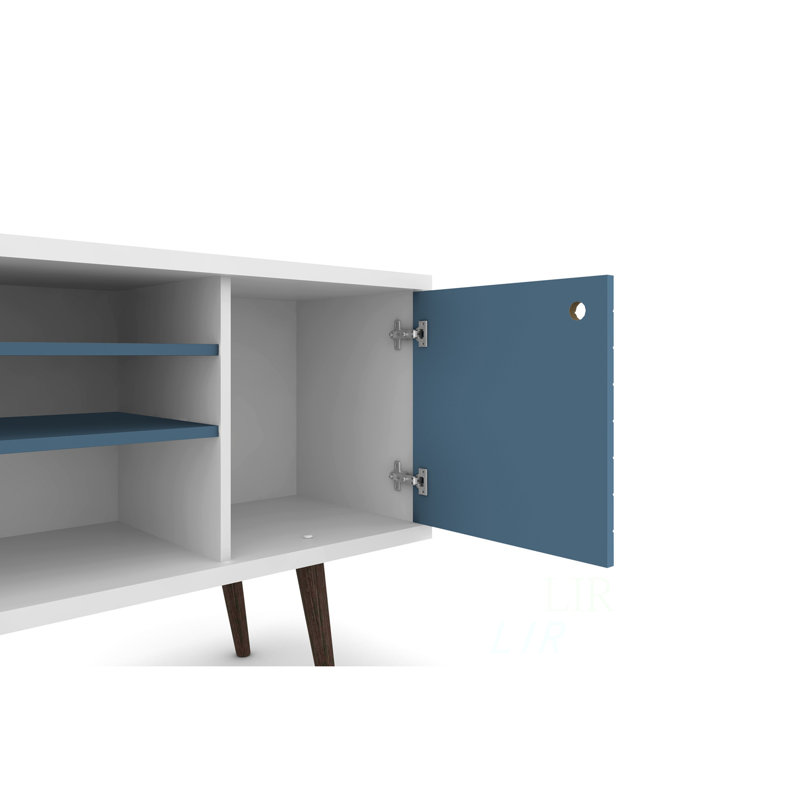 Meuble télé autoportant avec pieds en bois massif et gestion des câbles pour les salons et les chambres à coucher modernes, meuble télé