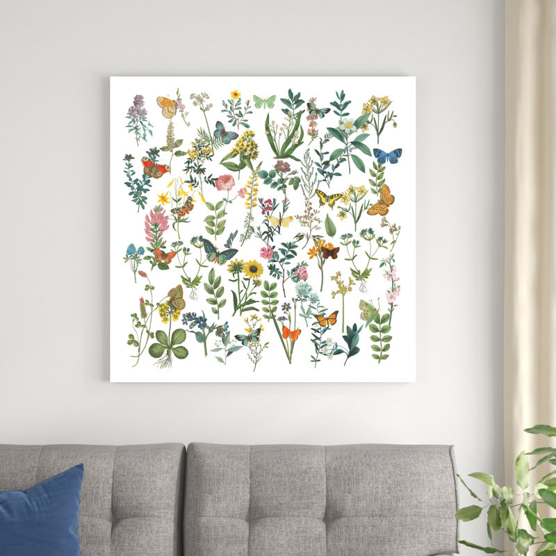 Fleurs et papillons par Wild Apple Portfolio - peinture sur toile tendue, H 36 po x l 36 po x P 1,25 po