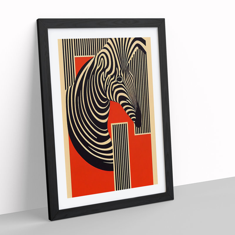 XV1022-776X Art Deco Zebra - Single Picture Frame Print, 64cm H x 46cm W, Black