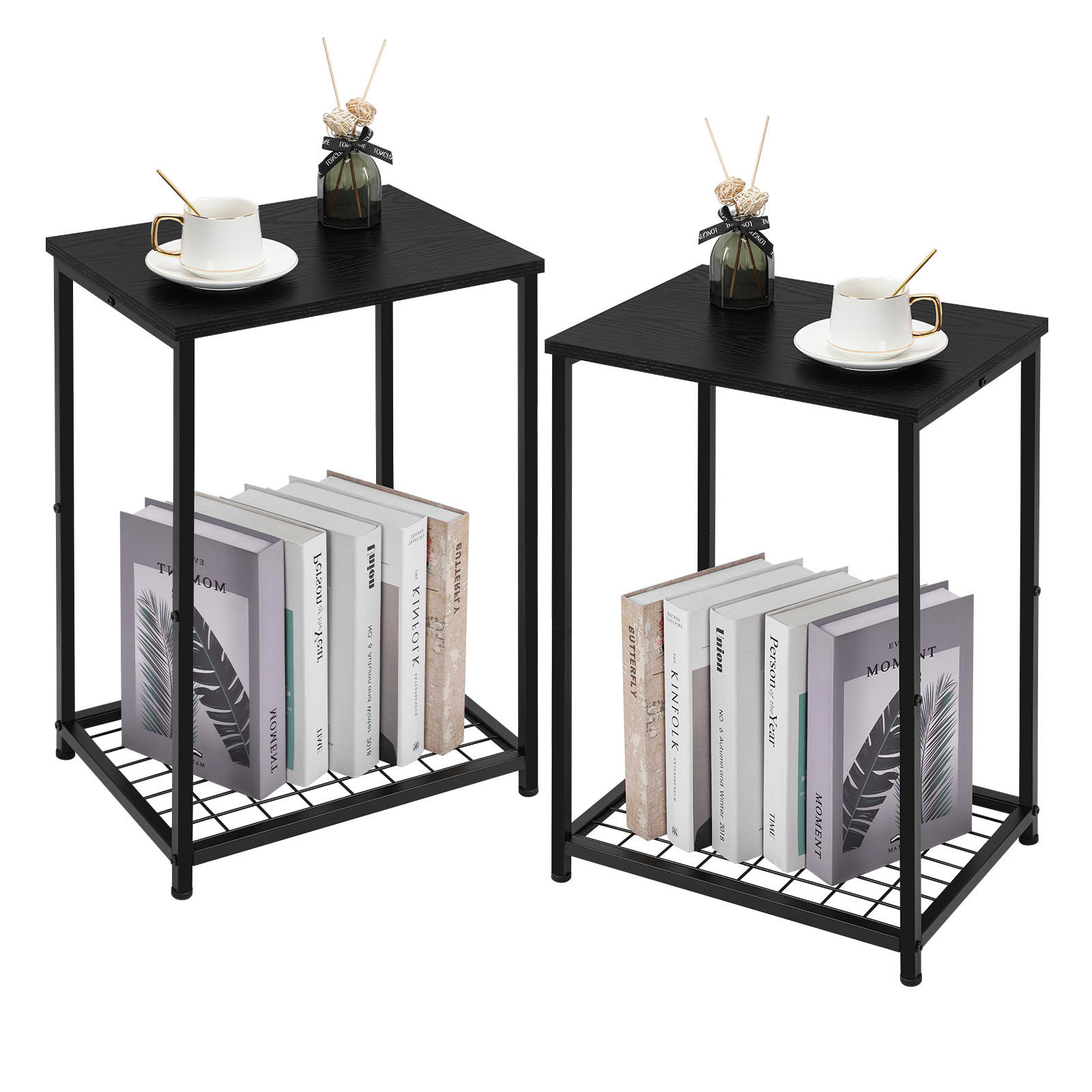 Table Storage Mesh Latitude Run® 2-Pack 2-Tier Black End Tables, Modern Side Tables With ...