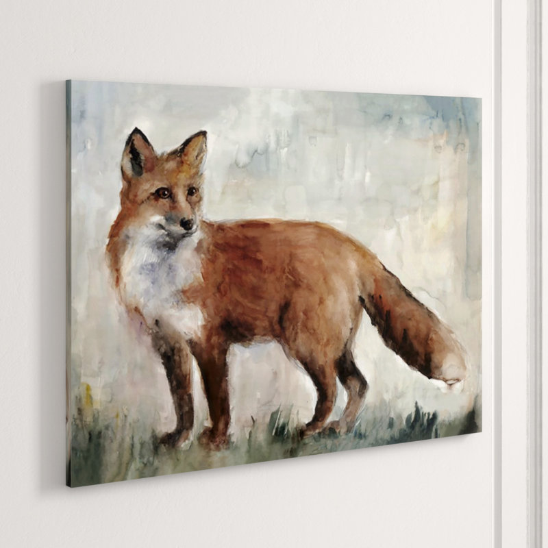 Fox In Woods Painting by Michelle Bennett, 24" H x 32" W x 1.5" D, Glass Coat