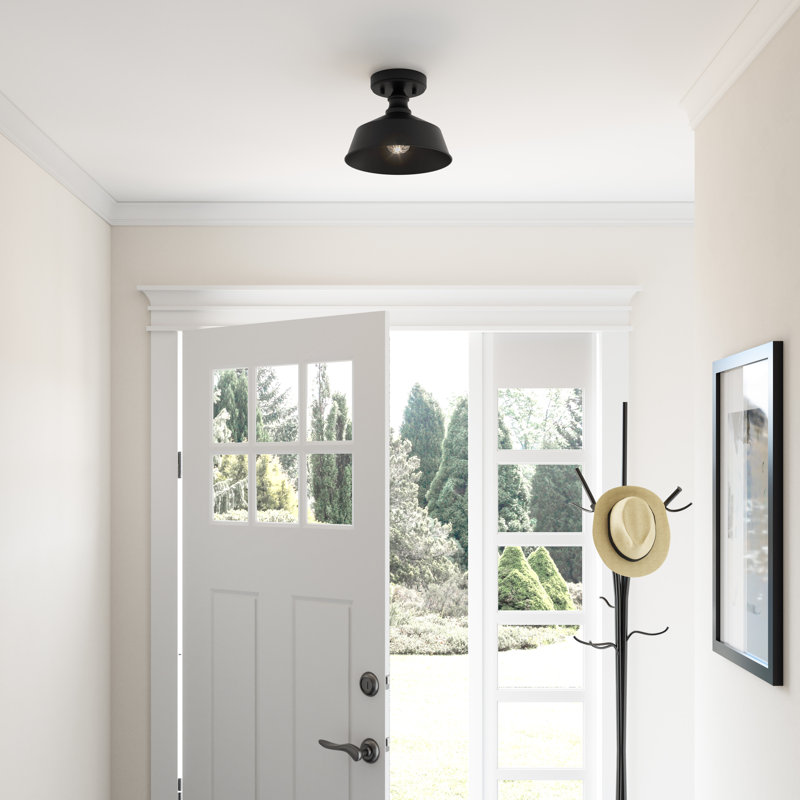 Barnston 1-Light Semi Flush Mount Ceiling Light, Dark Brown