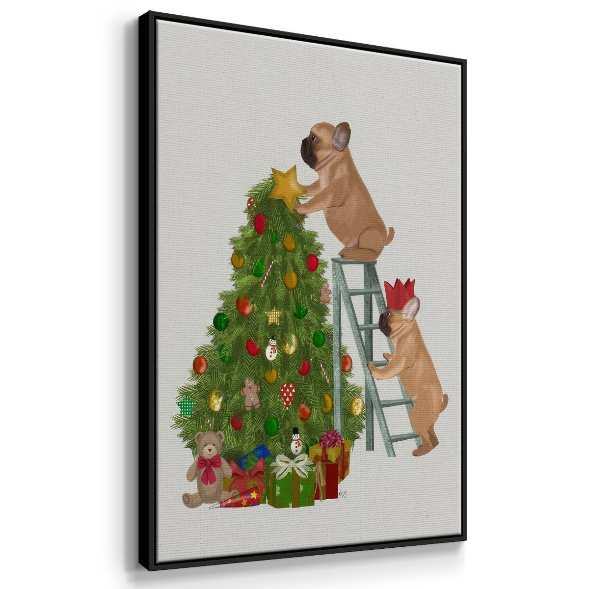The Holiday Aisle® Christmas French Bulldog Tree Ladder Framed On ...