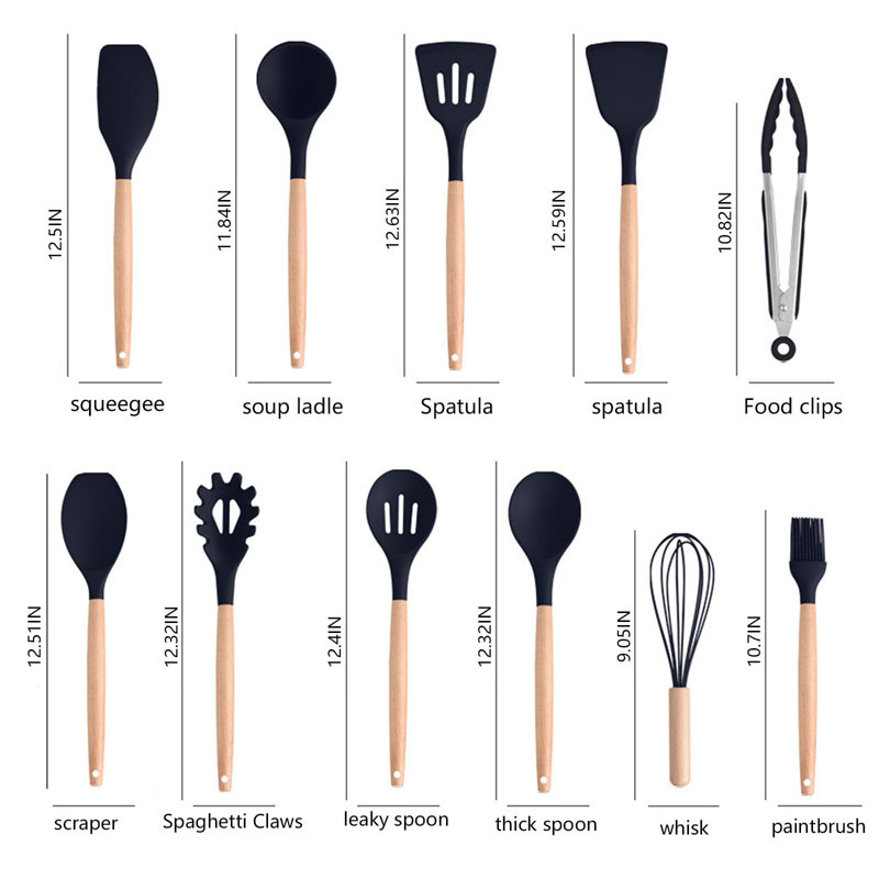 Ensemble d'ustensiles de cuisine, ensemble d'ustensiles de cuisine 19, Noir mat