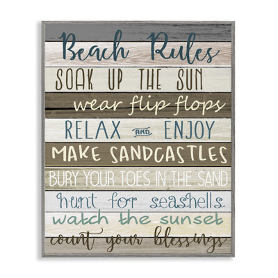 Nautical Fun Beach Rules List Rustic Boardwalk by Kim Allen - Textual Art Print