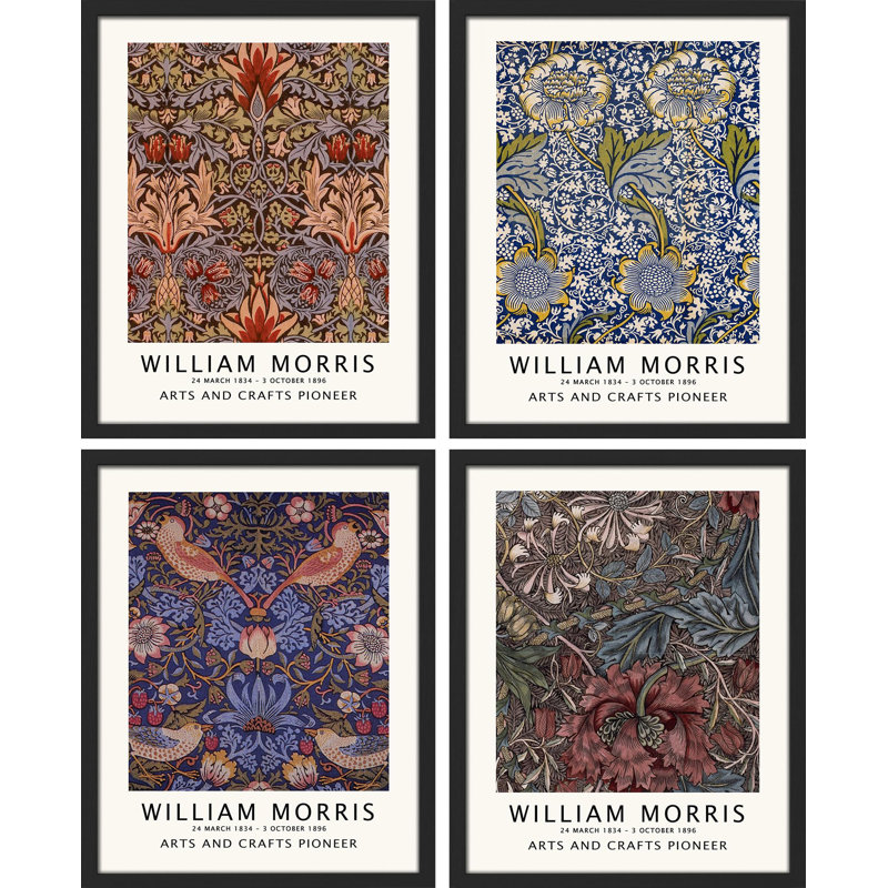 «Botanical Pattern Collage» encadré sur papier, 4 pièces par William Morris, Blanc, H 14 po x l 11 po