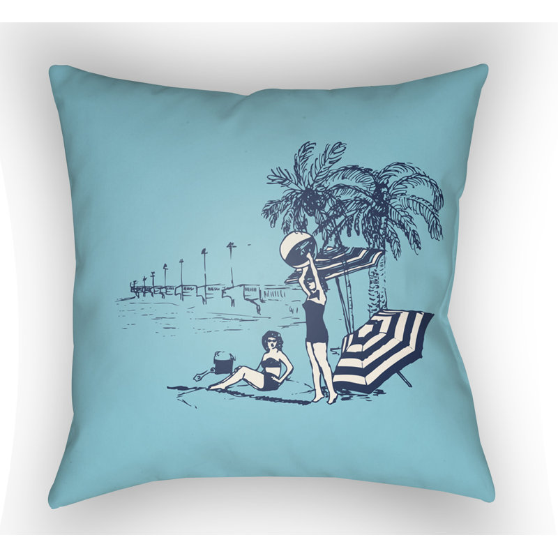 Carolina Coastal Blue Indoor/Outdoor Use Throw Pillow, 18" H x 18" W x 4" D