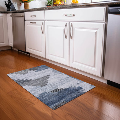 Machine Washable Indoor/Outdoor Xhevrie Blue Rug
