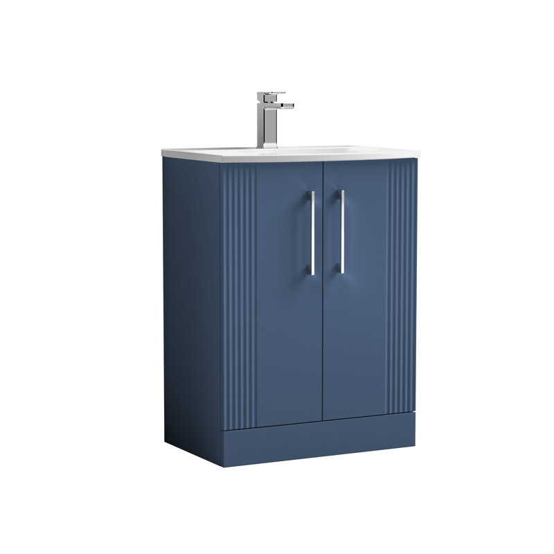 Deco 610mm Single Bathroom Vanity with Integrated Vitreous China Basin, Satin Blue