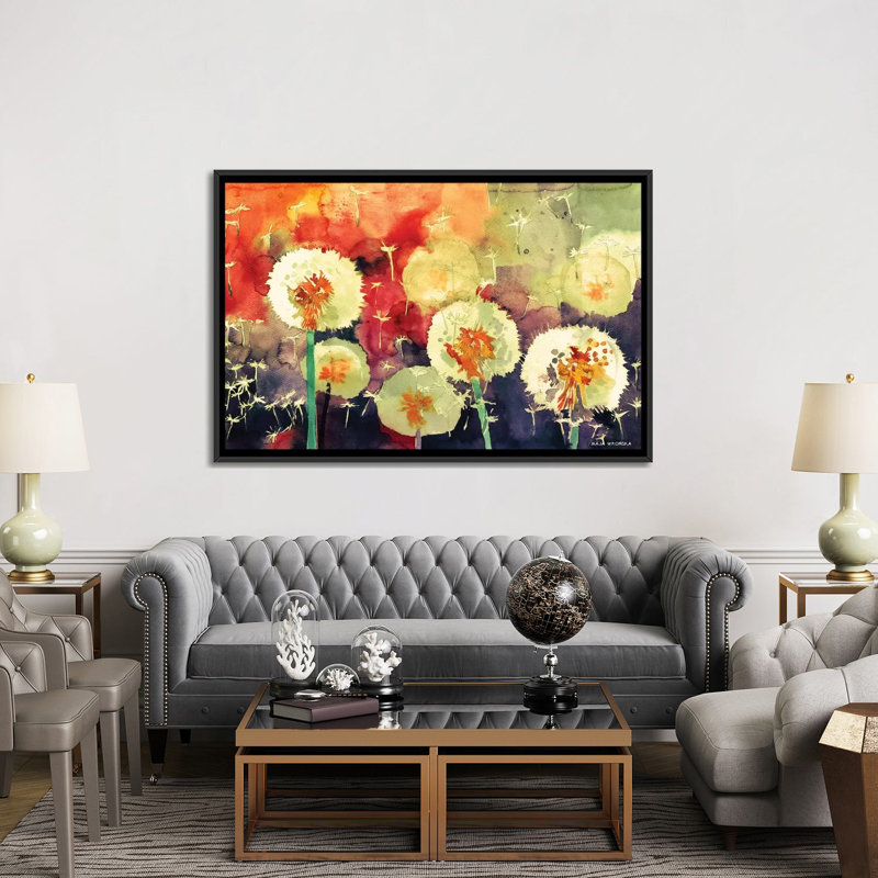 « pissenlits » par maja wronska, impression sur toile, H 40 po x l 60 po x P 1,5 po, Toile avec cadre flottant noir
