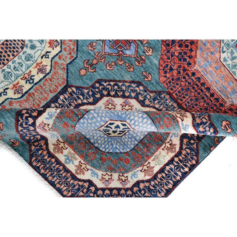 Hand Knotted Wool Area Rug in Green