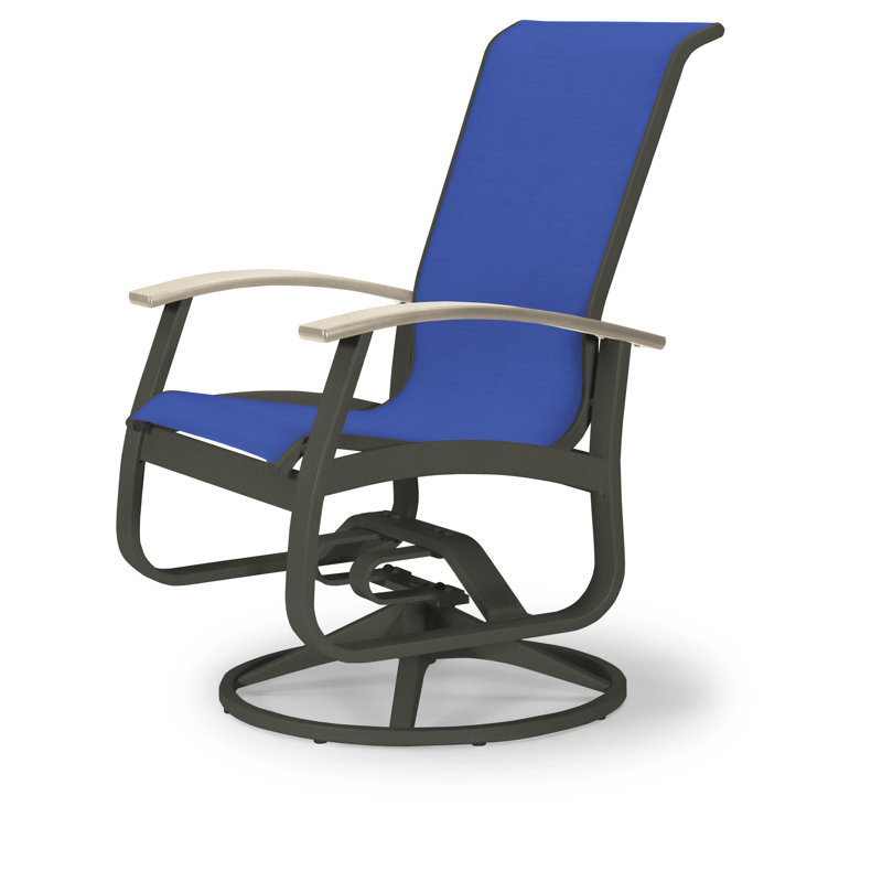 Belle Isle Outdoor Dining Armchair, Desert P60, Textured Graphite, Atlantis Royal Blue Sunbrella®