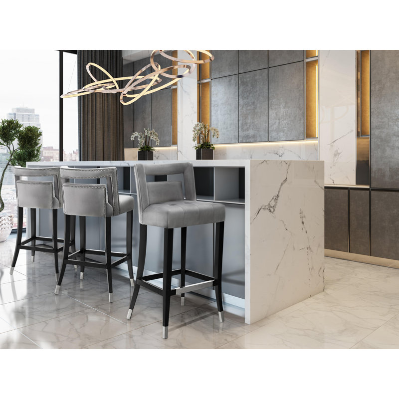 Bar Stool, Bar Stool (30.3" Seat Height), Light Gray Velvet