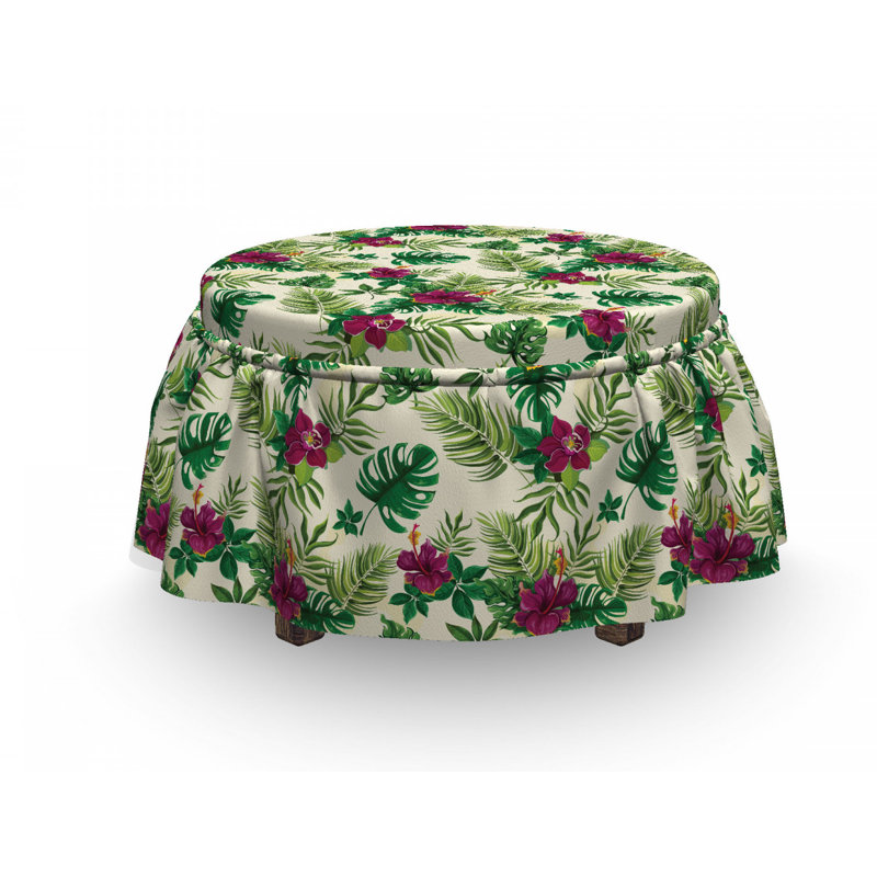 Housse pour repose-pieds et feuillage exotique hibiscus
