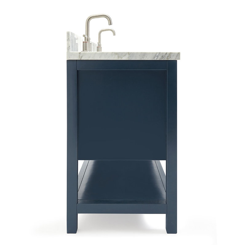 Magnolia Bath Vanity Oval Basin, Midnight Blue, Carrara White Marble, Rectangle 