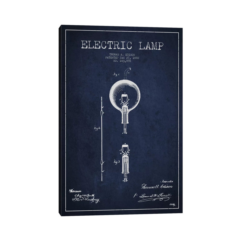 Electric Lamp Navy Blue Patent Blueprint by Aged Pixel - No Frame Gallery-Wrapped Canvas Giclée on Canvas