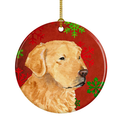 Ornement figurine suspendu en céramique de noël golden retriever