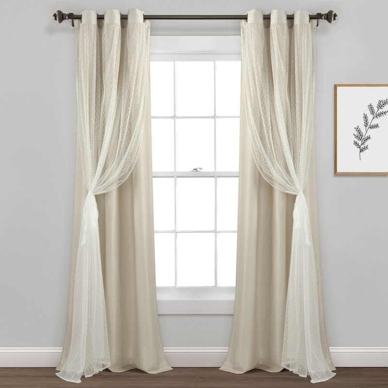Polka Dot Sheer Sheer Curtain Pair, Neutral
