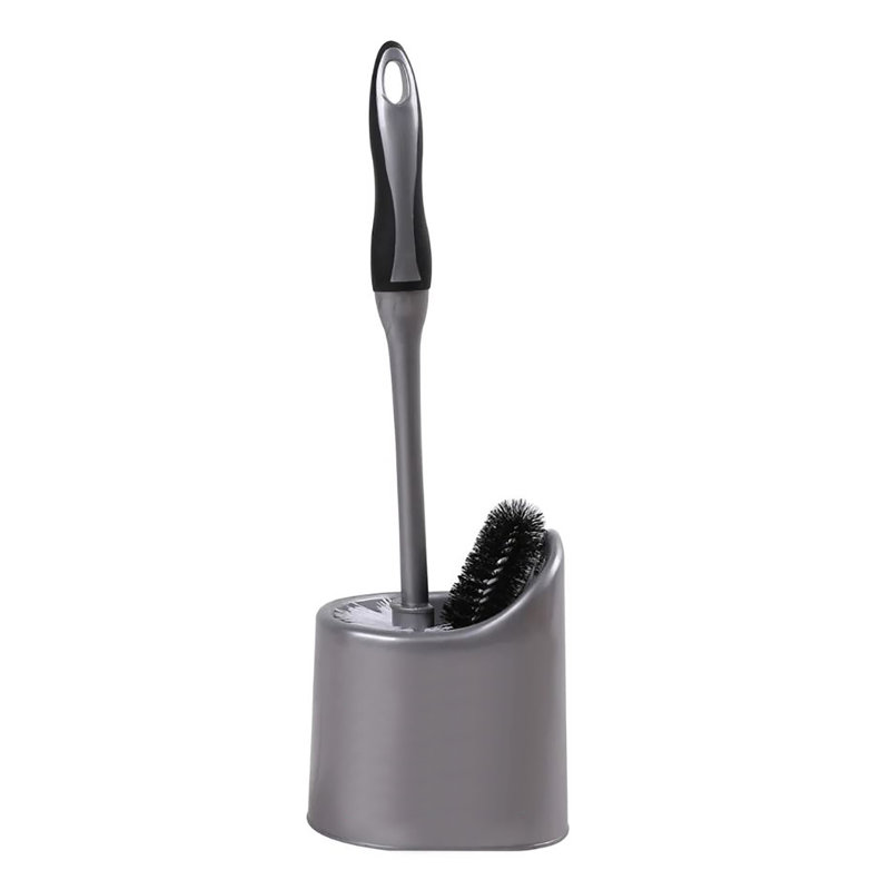 Brosse de cuvette de toilette avec porte-panier et brosse sous la jante, Gris