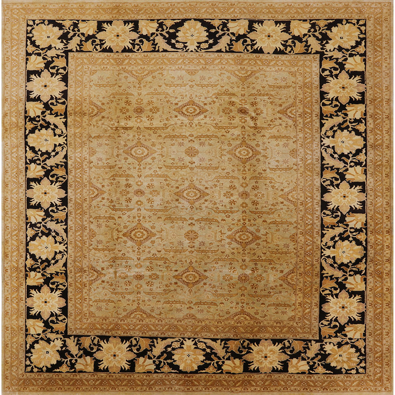 Tapis beige / bleu marine Runuf, Carré 6 pi