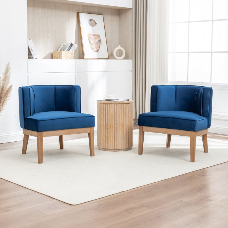 Fauteuil demi-tonneau Karoll, Velours bleu foncé, 2