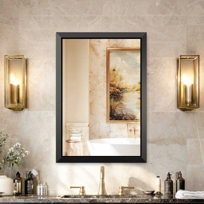 Miroir de salle de bain 24 po x 32 po, miroir mural rectangulaire en aluminium pour meuble-lavabo, miroir biseauté noir brossé pour salle d'eau, chambre à coucher, salon et entrée, décor moderne résistant à la rouille