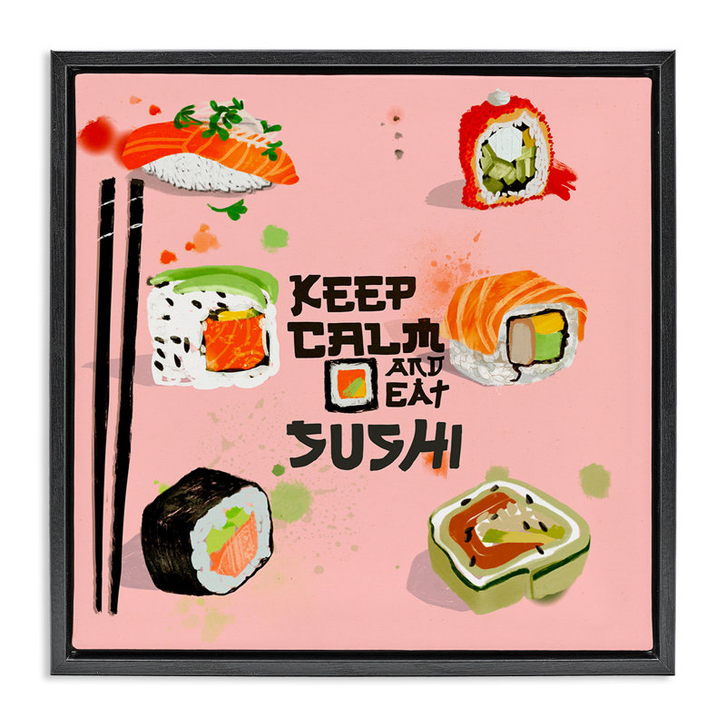 Cadre flottant «Keep Calm & Eat», conception par Juliet Rose Philips, H 18 po x l 18 po, Cadre flottant noir de jais