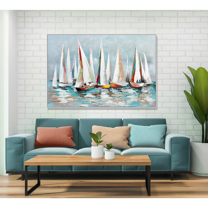 Bateaux B - peinture à cadre flottant sur toile
