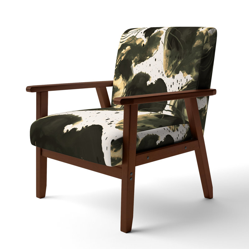 Abstract Pattern With Blue & Golden Textures II - Upholstered Modern Velvet Arm Chair, Black/Cream/Green/White, Brown