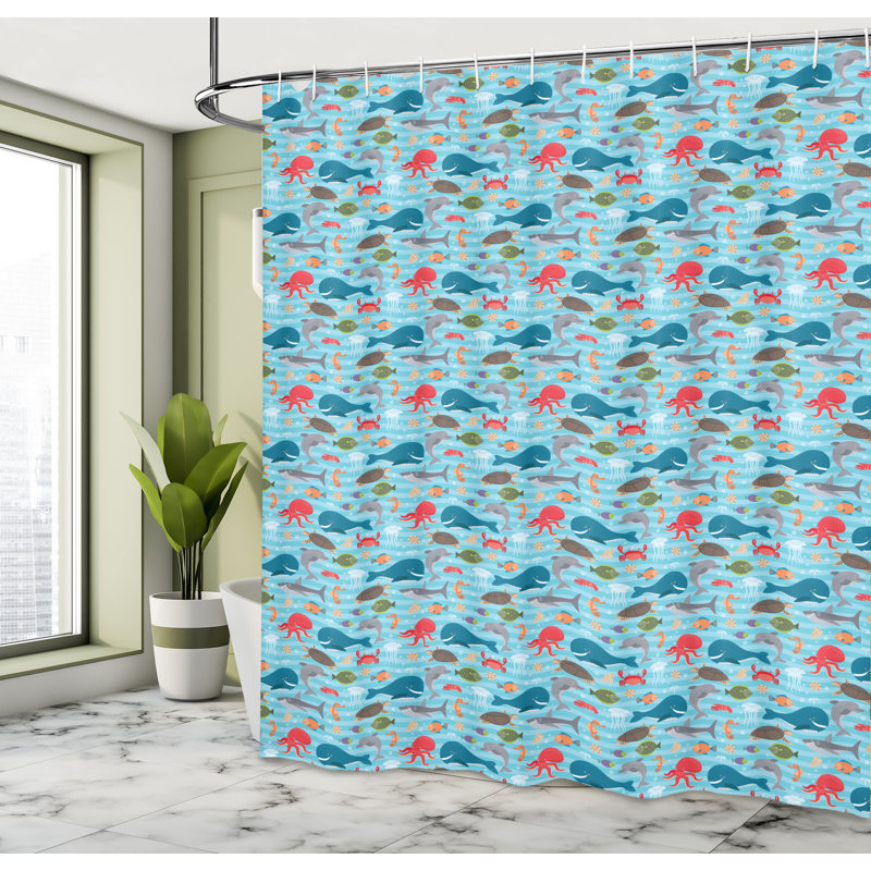 Dakota Fields Nautical Shower Curtain Doodle Theme Multicolor, 75"H x 69"W