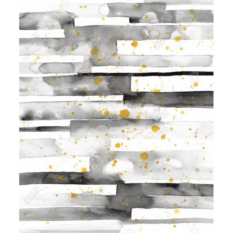 Art sur toile abstrait noir avec rayures noires et éclaboussures dorées