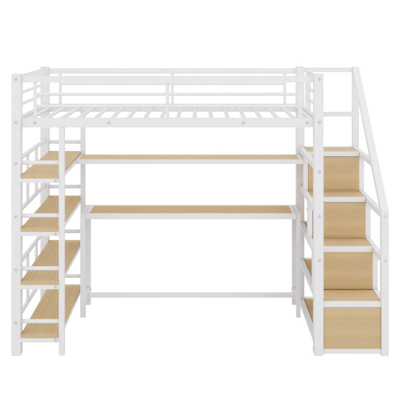 Lit mezzanine simple en métal avec escalier intégré