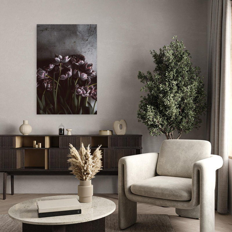 Tulipes foncées, art contemporain de tulipes, H 36 po x l 24 po