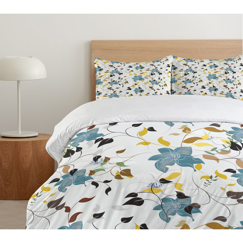 Multicolor Floral Pattern Queen Duvet Cover Set with Pillow Shams