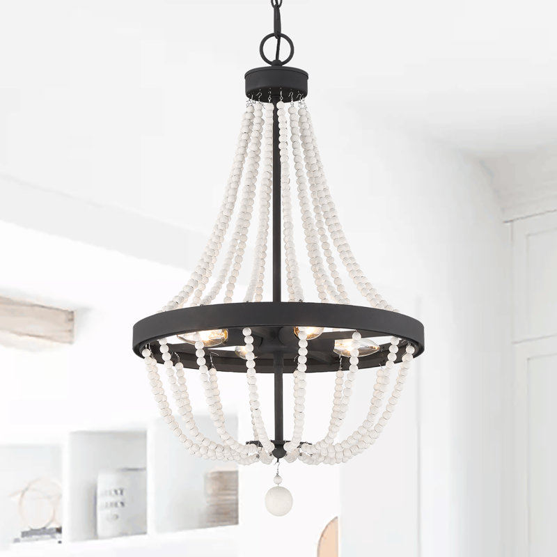 Chrisha 16'' W 4-Light Dimmable Steel Chandelier, Ivory Wash/Aged Zinc