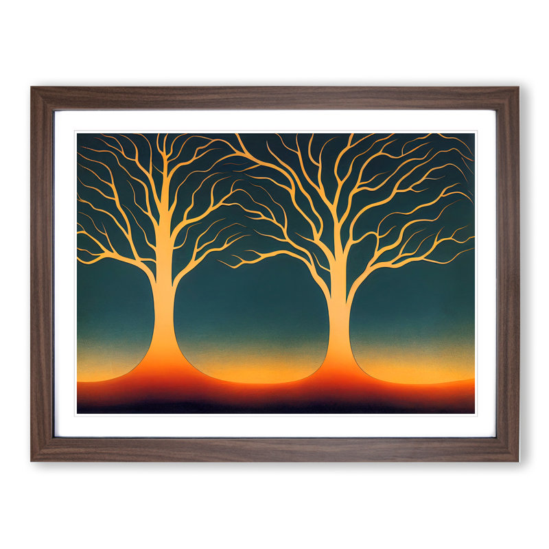 Exhilarating Trees Abstract - Single Picture Frame Print, 46cm H x 64cm W x 2cm D, Walnut