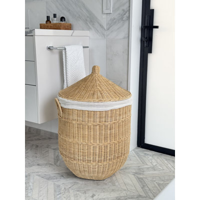 Noor Round Wicker Hamper Laundry  Storage Basket with Liner, Natural