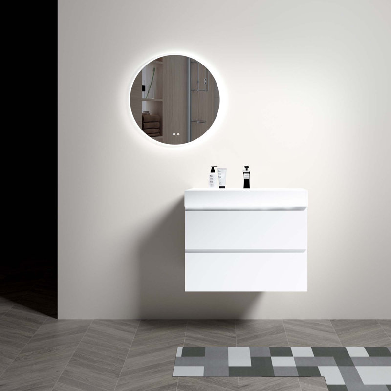 Grand meuble-lavabo mural moderne avec lavabo une pièce sans drain et robinet H 25,2 po x l 29,9 po x P 18,1 po Modern, Blanc