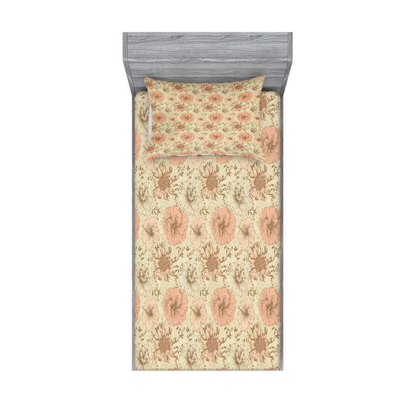 Microfiber Floral Sheet Set, Twin XL Sheet Set with Fitted Sheet