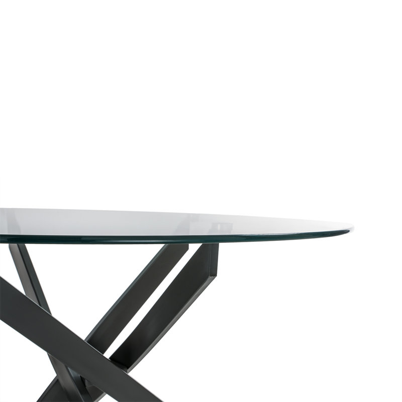 Merricks Round Metal Base Dining Table, Clear