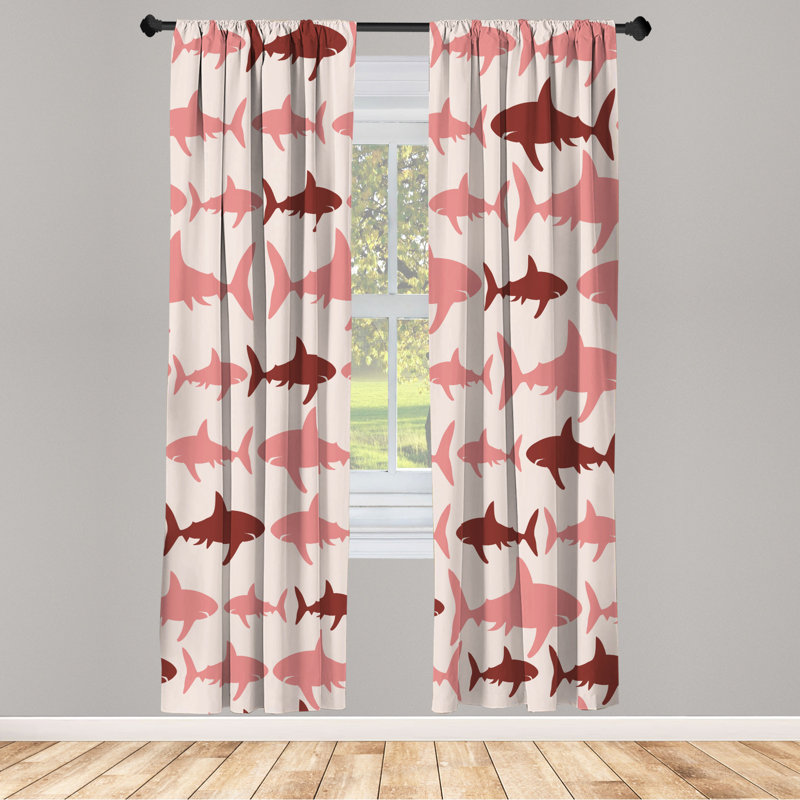 Microfiber Floral Semi-Sheer Rod Pocket Curtain Panels, 28" W x 63" L, Dark Red/Pink/White