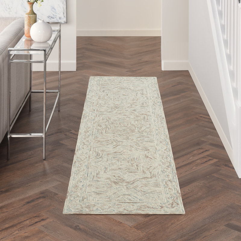 Tapis bleu éclectique fait à la main Jodie, Tapis de couloir 2 pi 3 po x 7 pi 6 po