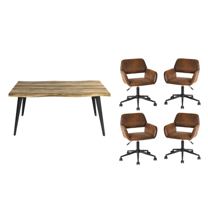 ROSS 4-Person Four Leg Modern Dining Set, Brown, Brown