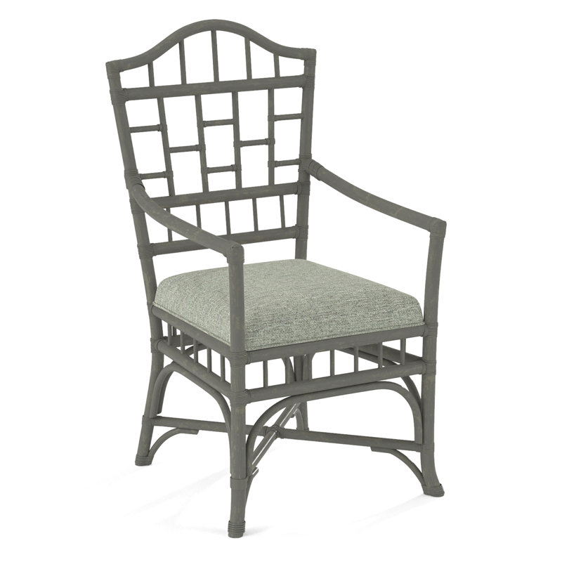 Chippendale Upholstered Arm Chair, Greystone, White Performance Fabric; 0851-94