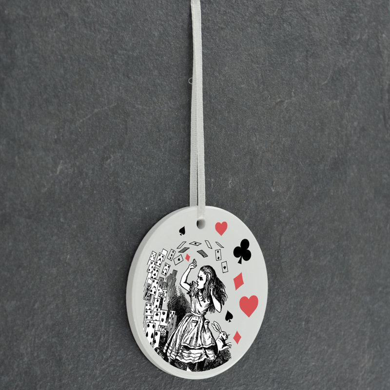 Alice and Playing Cards Circle Shaped Ceramic Ornament Bauble